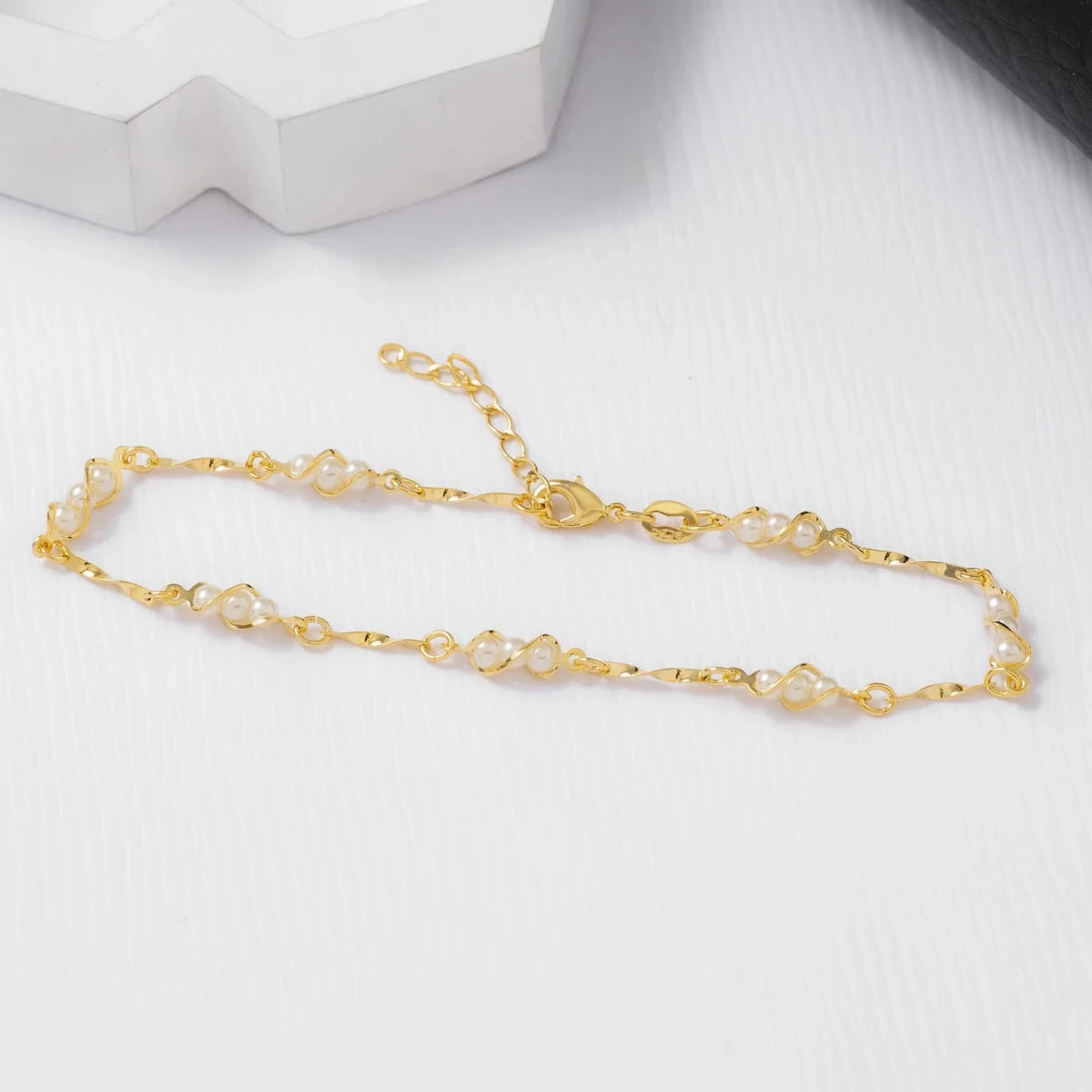 TOBILLERA GLEAM PEARL 23CM + EXTENSOR-TOBILLERAS-JOYERIA D'ORÉ-ORO LAMINADO 18K CALI