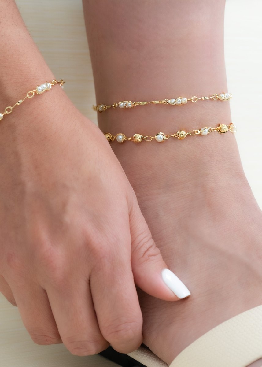 TOBILLERA GLEAM PEARL 23CM + EXTENSOR-TOBILLERAS-JOYERIA D'ORÉ-ORO LAMINADO 18K CALI