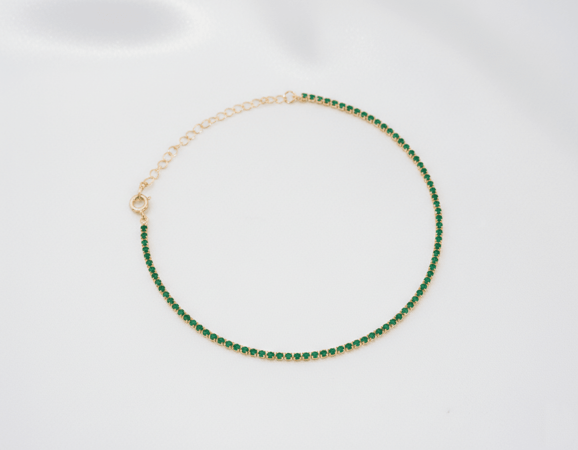 TOBILLERA TENIS VERDE ESMERALDA 27.5CM-TOBILLERAS-JOYERIA D'ORÉ-ORO LAMINADO 18K CALI