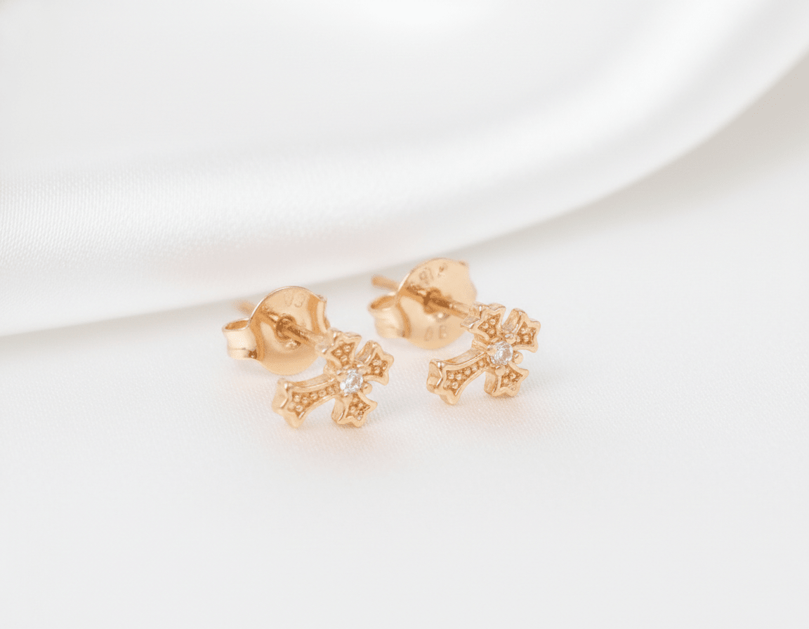 TOPO CRUZ 1 ZIRCON BLANCO CENTRO-TOPOS-JOYERIA D'ORÉ-ORO LAMINADO 18K CALI