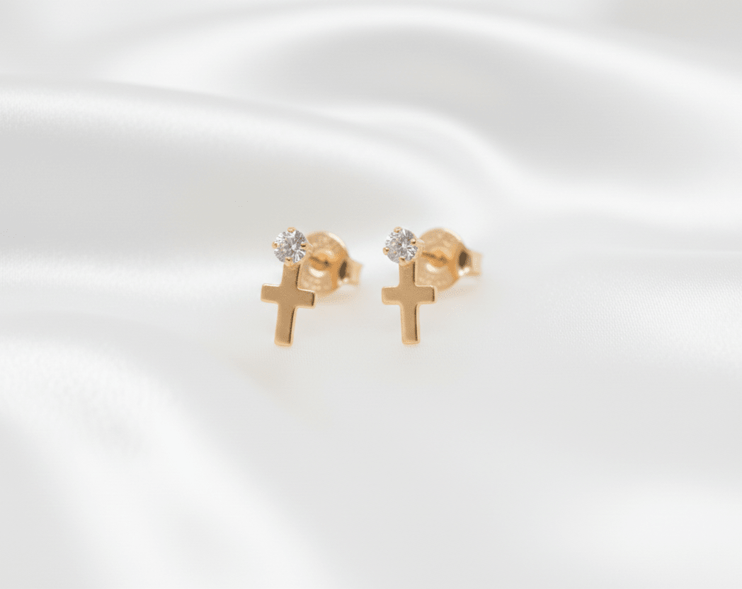 TOPO CRUZ CON ZIRCON-TOPOS-JOYERIA D'ORÉ-ORO LAMINADO 18K CALI