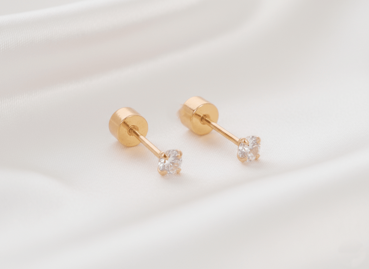 TOPO SEGURIDAD ZIRCON BLANCO 4 PUNTAS-TOPOS-JOYERIA D'ORÉ-ORO LAMINADO 18K CALI