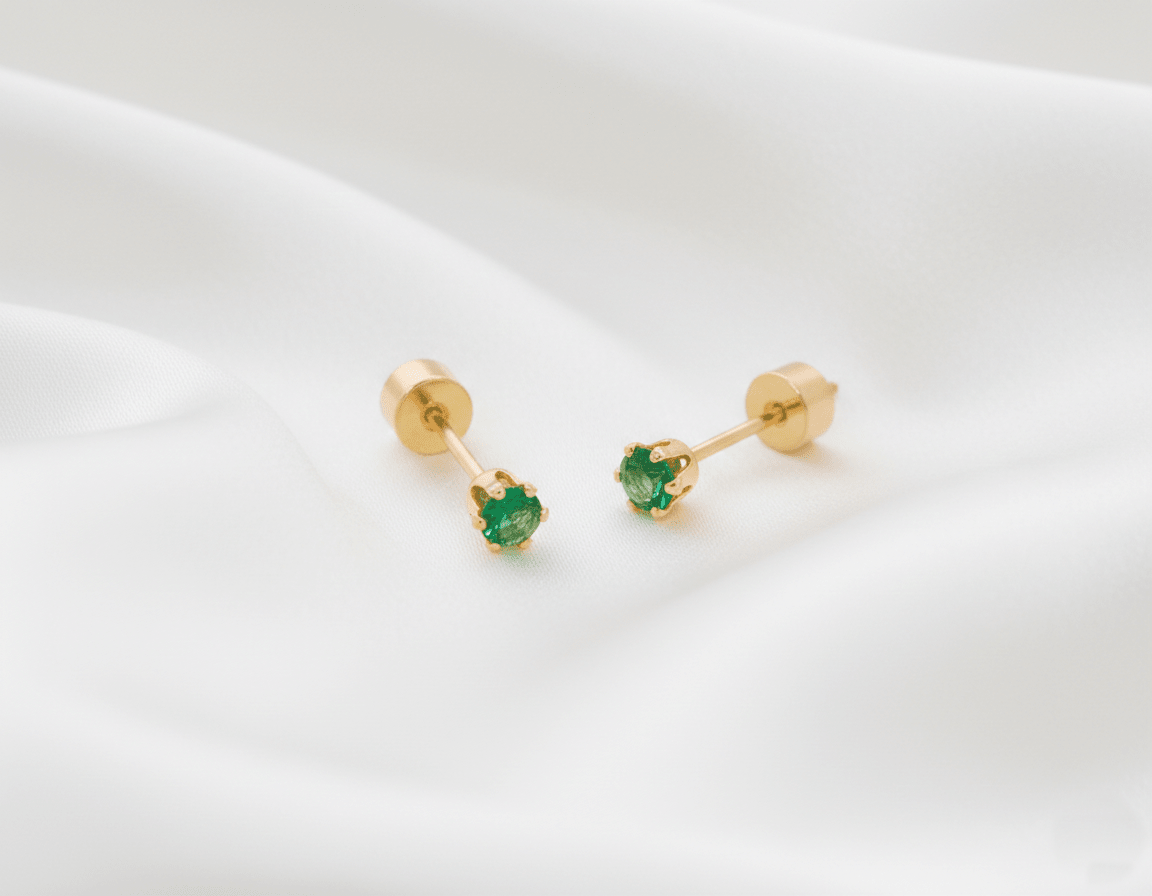 TOPO SEGURIDAD ZIRCON VERDE 6 PUNTAS-TOPOS-JOYERIA D'ORÉ-ORO LAMINADO 18K CALI