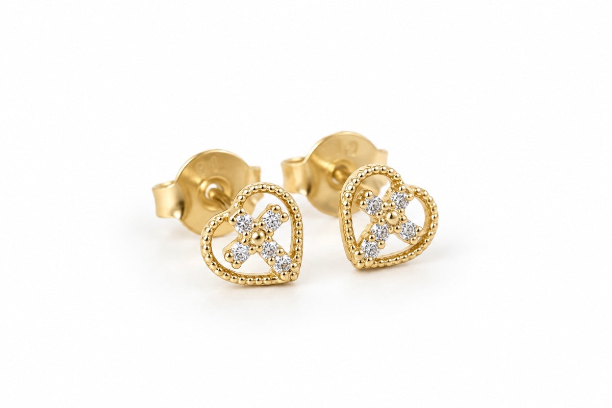 TOPOS CORAZÓN CON CRUZ INTERIOR oro laminado 18k cali