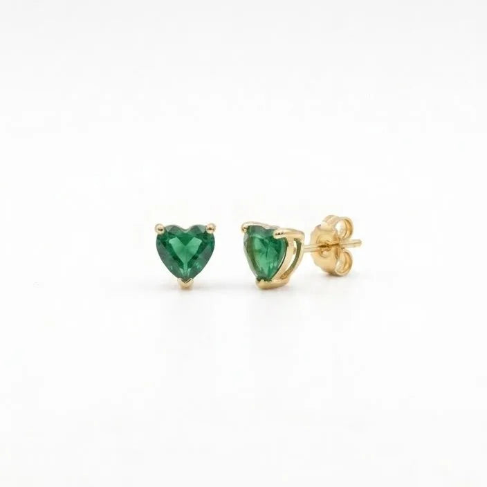 TOPOS CORAZÓN EN CIRCON VERDE oro laminado 18k cali