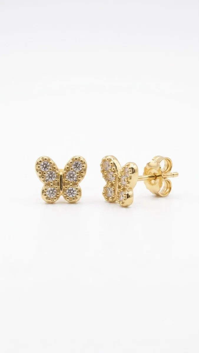 TOPOS MARIPOSA 6 CIRCONES BLANCOS oro laminado 18k cali